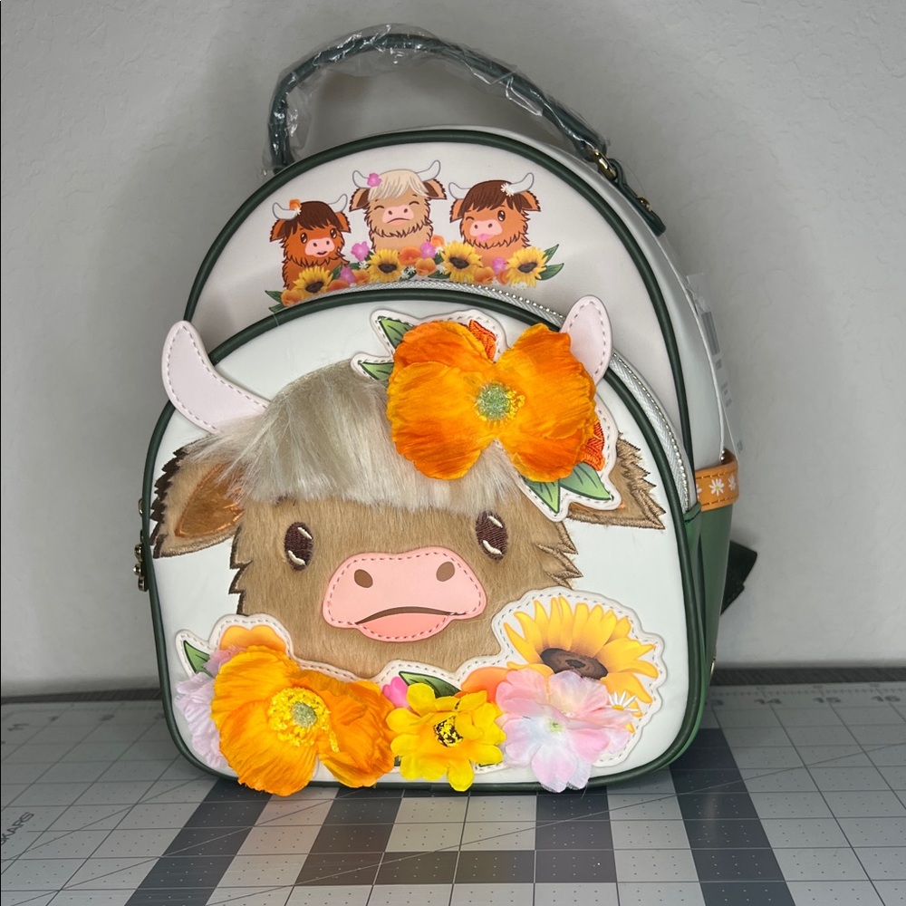 Boxlunch Exclusive Charming Floral Highland Cow mini Backpack NWT